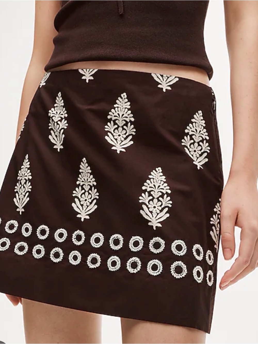 NWT J. Crew Brown Skort with White Embroidery